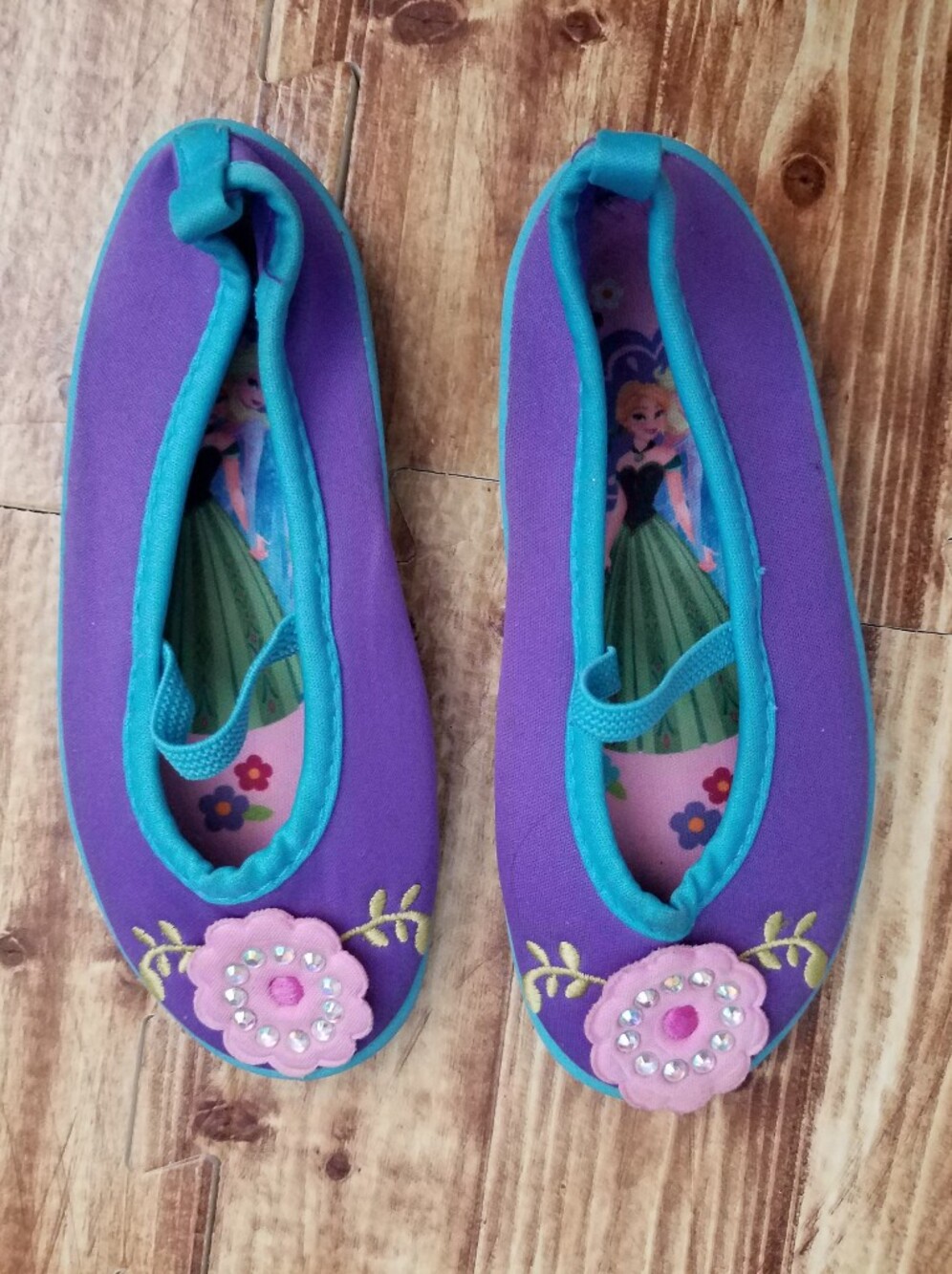 Disney Store Purple Teal Frozen Elsa & Anna Swim Shoes Girls Size 9 Floral